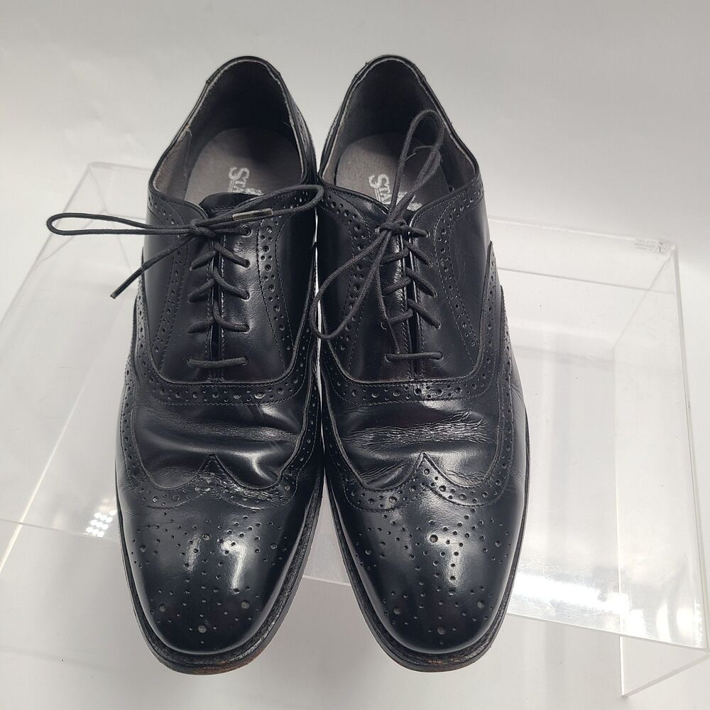 STAFFORD Men's Black Leather Dress Shoes Wingtip Oxfords 12D
